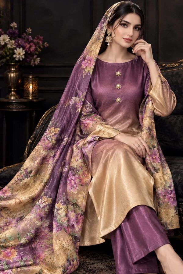 Women's 3 piece Digital Printed Silk Suits -Multi-shaded