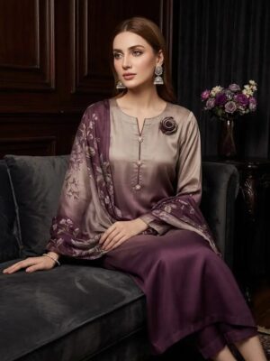 Women's 3 piece Digital Printed Silk Suits-Multi-shaded