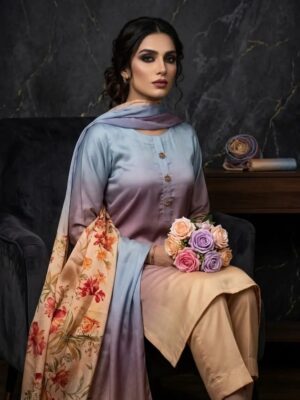 Women's 3 piece Digital Printed Silk Suits -Multi-shaded