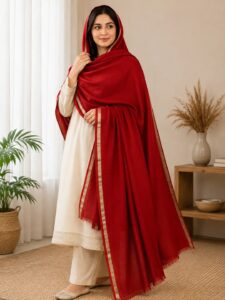 Women's Pashmina Wool's Shawl -Color Red
