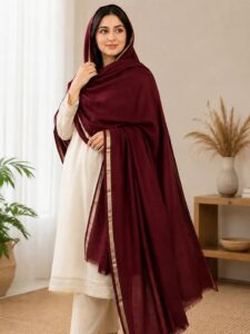 Women's Pashmina Wool's Shawl -Color Maroon